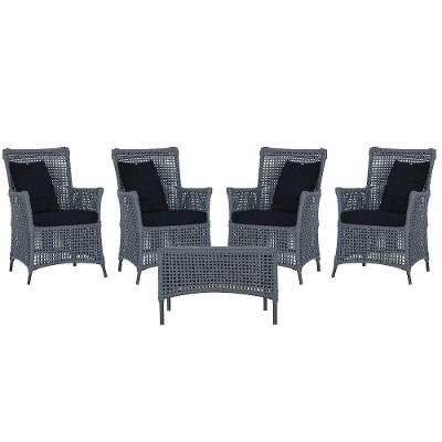 4 Poltronas E 1 Mesa Igapó Alumínio Preta Corda Náutica E12 Prata