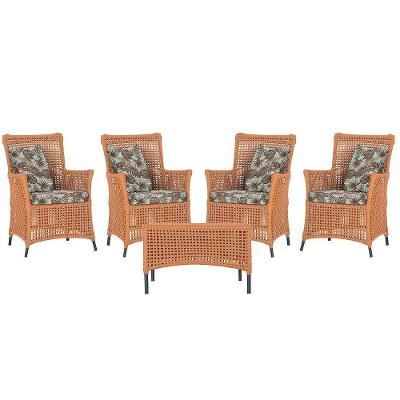 4 Poltronas E 1 Mesa Igapó Alumínio Preta Corda Náutica E6 Terra Cota
