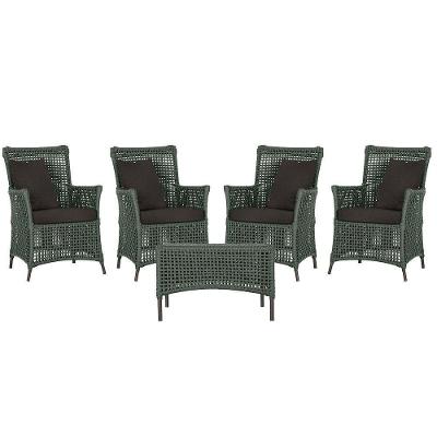 4 Poltronas E 1 Mesa Igapó Alumínio Marrom Corda Náutica E9 Verde