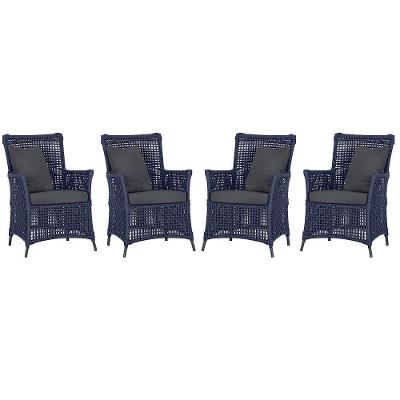 4 Poltronas Igapó Alumínio Pintura Preta Corda Náutica E11 Azul
