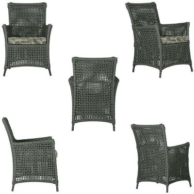 4 Poltronas E 1 Mesa Igapó Alumínio Preta Corda Náutica E5 Verde