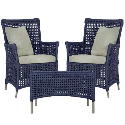 2 Poltronas E 1 Mesa Igapó Alumínio Fendi Corda Náutica E3 Azul