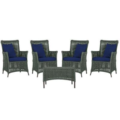 4 Poltronas E 1 Mesa Igapó Alumínio Marrom Corda Náutica E10 Verde