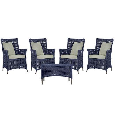 4 Poltronas E 1 Mesa Igapó Alumínio Marrom Corda Náutica E3 Azul