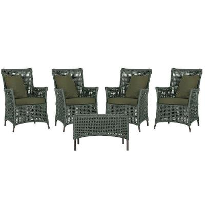 4 Poltronas E 1 Mesa Igapó Alumínio Marrom Corda Náutica E13 Verde