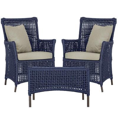 2 Poltronas E 1 Mesa Igapó Alumínio Marrom Corda Náutica E7 Azul