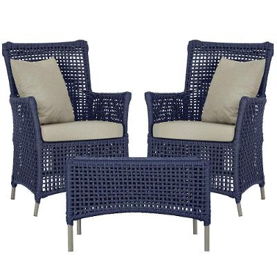 2 Poltronas E 1 Mesa Igapó Alumínio Fendi Corda Náutica E7 Azul