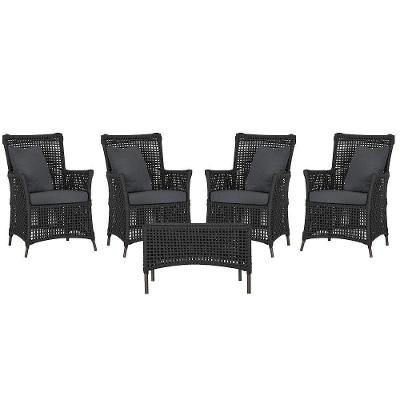 4 Poltronas E 1 Mesa Igapó Alumínio Marrom Corda Náutica E11 Preto