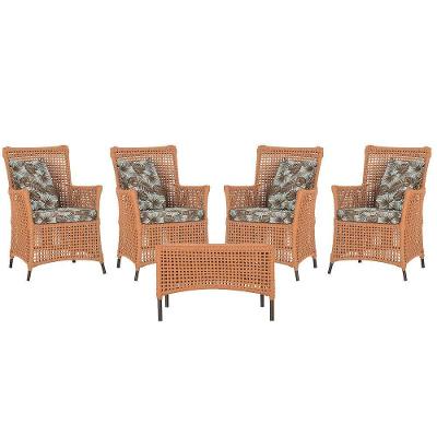 4 Poltronas E 1 Mesa Igapó Alumínio Marrom Corda Náutica E6 Terra Cota