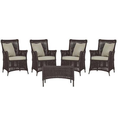 4 Poltronas E 1 Mesa Igapó Alumínio Marrom Corda Náutica E7 Marrom
