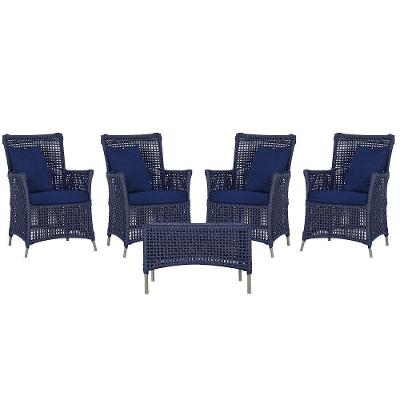 4 Poltronas E 1 Mesa Igapó Alumínio Fendi Corda Náutica E10 Azul
