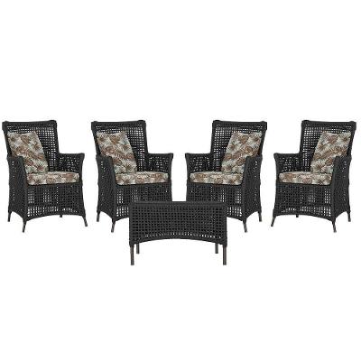 4 Poltronas E 1 Mesa Igapó Alumínio Marrom Corda Náutica E6 Preto