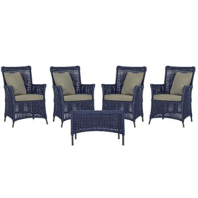 4 Poltronas E 1 Mesa Igapó Alumínio Preta Corda Náutica E8 Azul