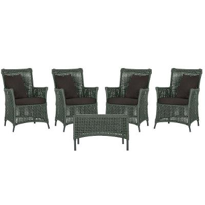 4 Poltronas E 1 Mesa Igapó Alumínio Preta Corda Náutica E9 Verde