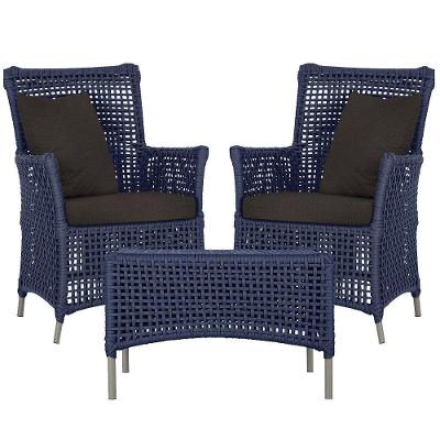 2 Poltronas E 1 Mesa Igapó Alumínio Fendi Corda Náutica E9 Azul