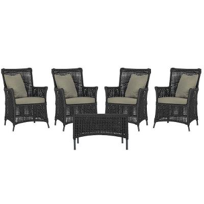 4 Poltronas E 1 Mesa Igapó Alumínio Preta Corda Náutica E8 Preto