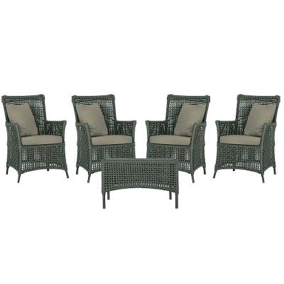 4 Poltronas E 1 Mesa Igapó Alumínio Preta Corda Náutica E8 Verde