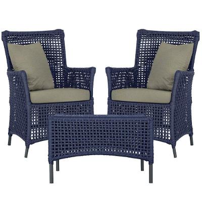 2 Poltronas E 1 Mesa Igapó Alumínio Preta Corda Náutica E8 Azul
