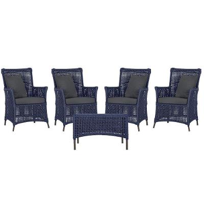 4 Poltronas E 1 Mesa Igapó Alumínio Marrom Corda Náutica E11 Azul