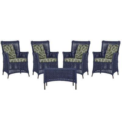 4 Poltronas E 1 Mesa Igapó Alumínio Marrom Corda Náutica E5 Azul