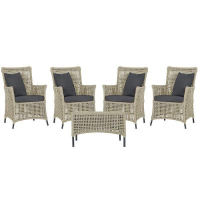 4 Poltronas E 1 Mesa Igapó Alumínio Preta Corda Náutica E11 Rami