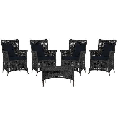 4 Poltronas E 1 Mesa Igapó Alumínio Marrom Corda Náutica E12 Preto