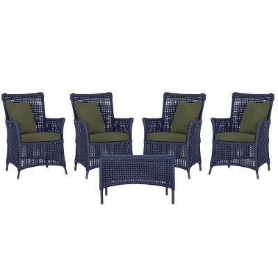 4 Poltronas E 1 Mesa Igapó Alumínio Marrom Corda Náutica E13 Azul