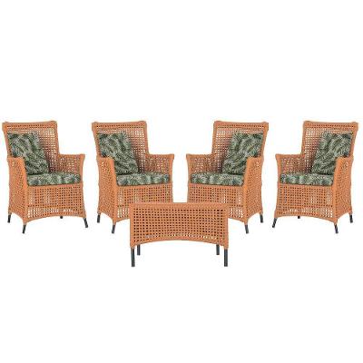 4 Poltronas E 1 Mesa Igapó Alumínio Preta Corda Náutica E5 Terra Cota