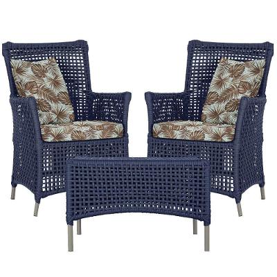 2 Poltronas E 1 Mesa Igapó Alumínio Fendi Corda Náutica E6 Azul