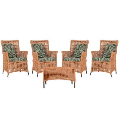 4 Poltronas E 1 Mesa Igapó Alumínio Marrom Corda Náutica E5 Terra Cota