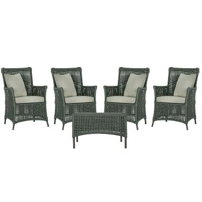 4 Poltronas E 1 Mesa Igapó Alumínio Marrom Corda Náutica E3 Verde