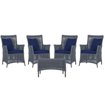 4 Poltronas E 1 Mesa Igapó Alumínio Marrom Corda Náutica E10 Prata