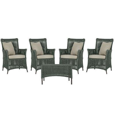 4 Poltronas E 1 Mesa Igapó Alumínio Marrom Corda Náutica E7 Verde
