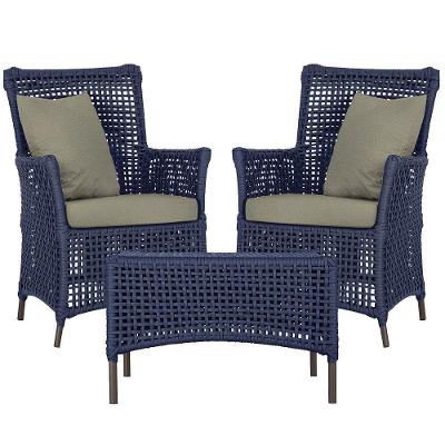 2 Poltronas E 1 Mesa Igapó Alumínio Marrom Corda Náutica E8 Azul