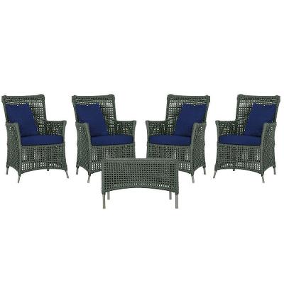 4 Poltronas E 1 Mesa Igapó Alumínio Fendi Corda Náutica E10 Verde