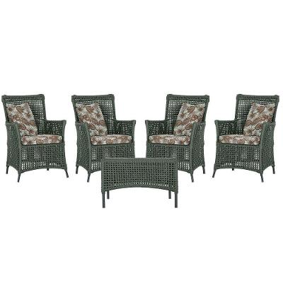 4 Poltronas E 1 Mesa Igapó Alumínio Preta Corda Náutica E6 Verde