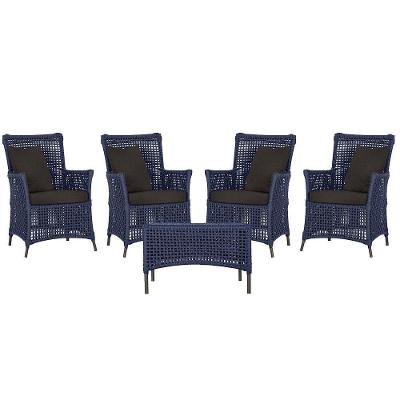 4 Poltronas E 1 Mesa Igapó Alumínio Marrom Corda Náutica E9 Azul