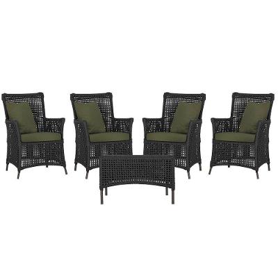 4 Poltronas E 1 Mesa Igapó Alumínio Marrom Corda Náutica E13 Preto