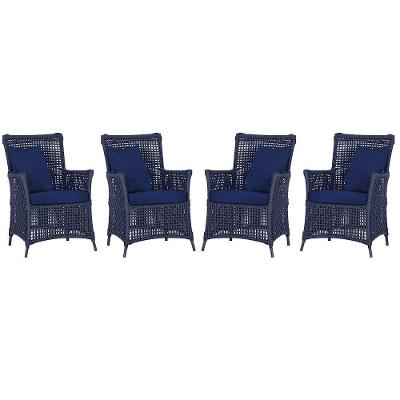 4 Poltronas Igapó Alumínio Pintura Preta Corda Náutica E10 Azul