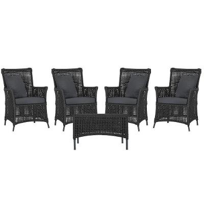4 Poltronas E 1 Mesa Igapó Alumínio Preta Corda Náutica E11 Preto