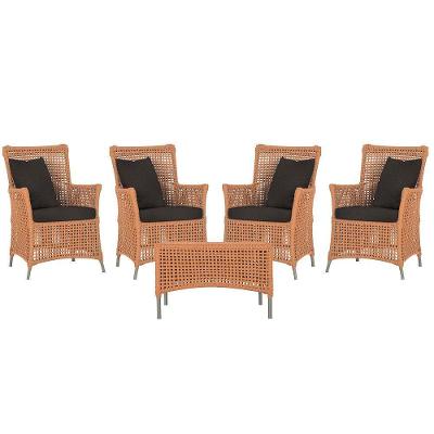 4 Poltronas E 1 Mesa Igapó Alumínio Fendi Corda Náutica E9 Terra Cota