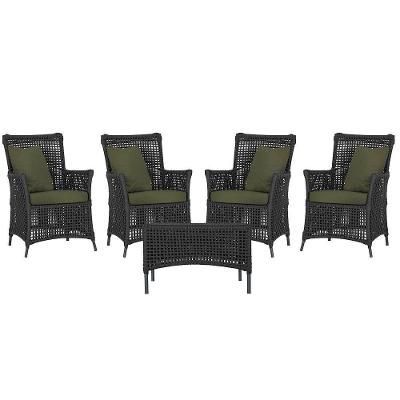 4 Poltronas E 1 Mesa Igapó Alumínio Preta Corda Náutica E13 Preto
