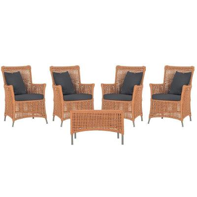 4 Poltronas E 1 Mesa Igapó Alumínio Fendi Corda Náutica E11 Terra Cota