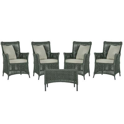 4 Poltronas E 1 Mesa Igapó Alumínio Preta Corda Náutica E3 Verde