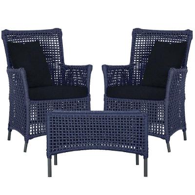 2 Poltronas E 1 Mesa Igapó Alumínio Preta Corda Náutica E12 Azul