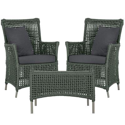 2 Poltronas E 1 Mesa Igapó Alumínio Fendi Corda Náutica E11 Verde