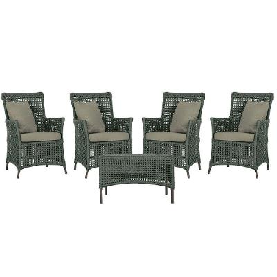 4 Poltronas E 1 Mesa Igapó Alumínio Marrom Corda Náutica E8 Verde
