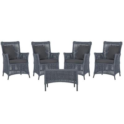 4 Poltronas E 1 Mesa Igapó Alumínio Preta Corda Náutica E11 Prata