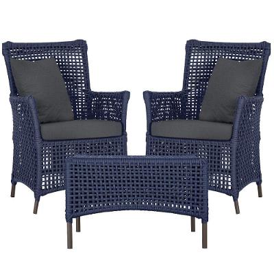 2 Poltronas E 1 Mesa Igapó Alumínio Marrom Corda Náutica E11 Azul