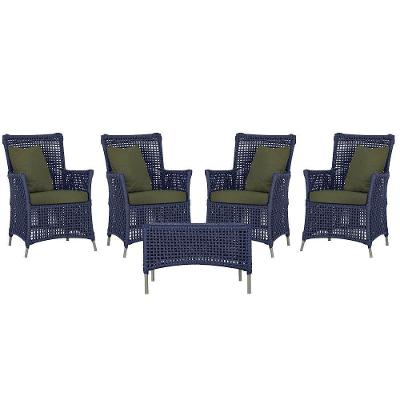 4 Poltronas E 1 Mesa Igapó Alumínio Fendi Corda Náutica E13 Azul
